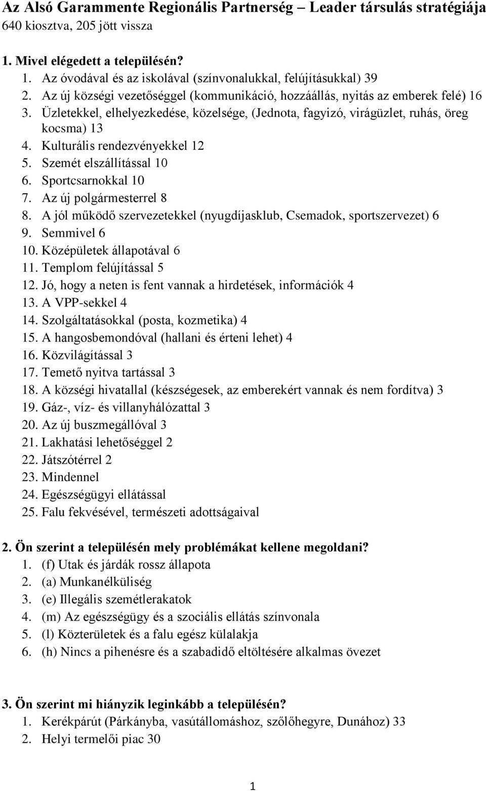 Kulturális rendezvényekkel 12 5. Szemét elszállítással 10 6. Sportcsarnokkal 10 7. Az új polgármesterrel 8 8. A jól működő szervezetekkel (nyugdíjasklub, Csemadok, sportszervezet) 6 9. Semmivel 6 10.