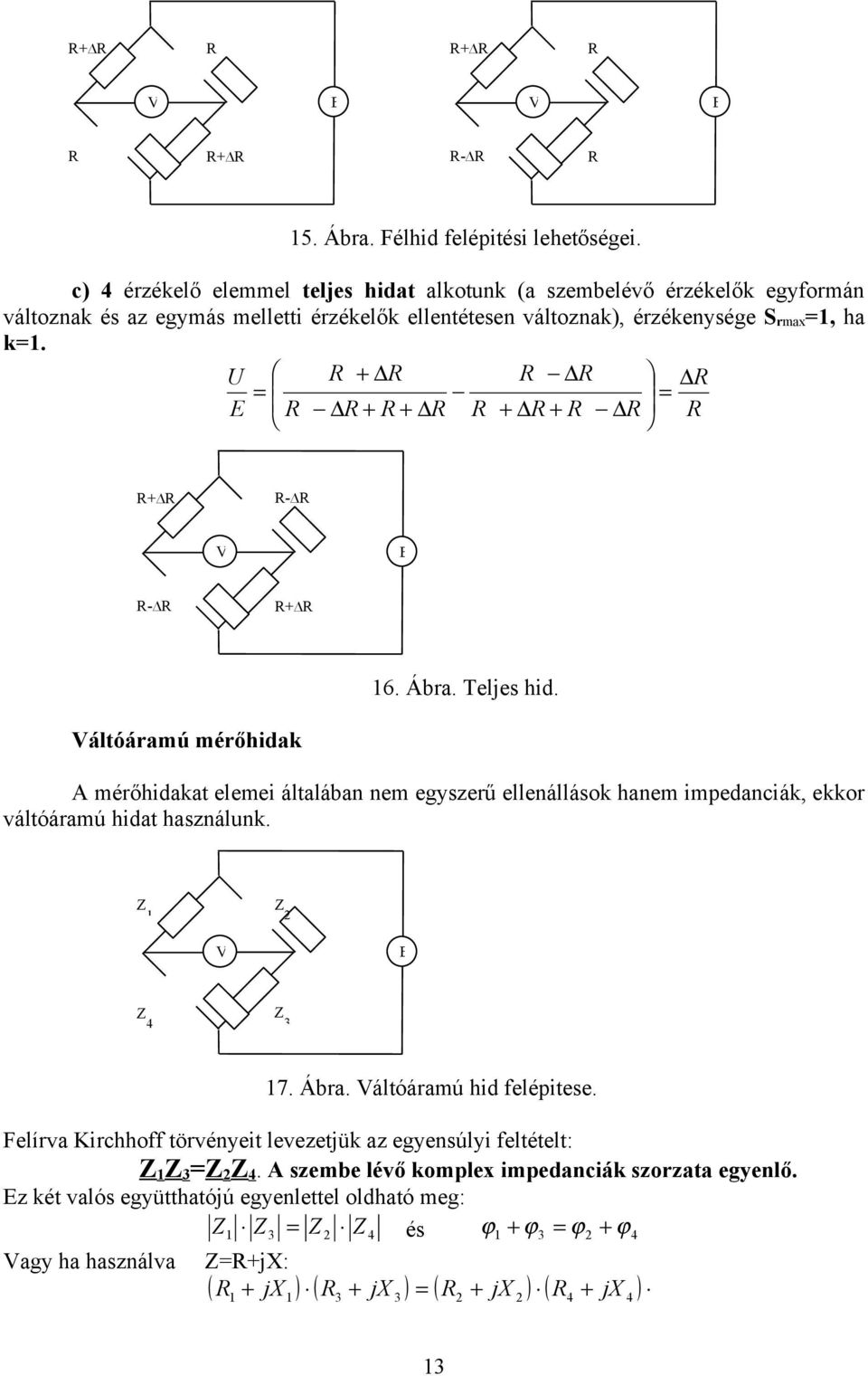 h k. - - 6. Ár. Teljes hid. áltóármú mérőhidk A mérőhidkt elemei áltlán nem egyszerű ellenállások hnem impednciák, ekkor váltóármú hidt hsználunk.