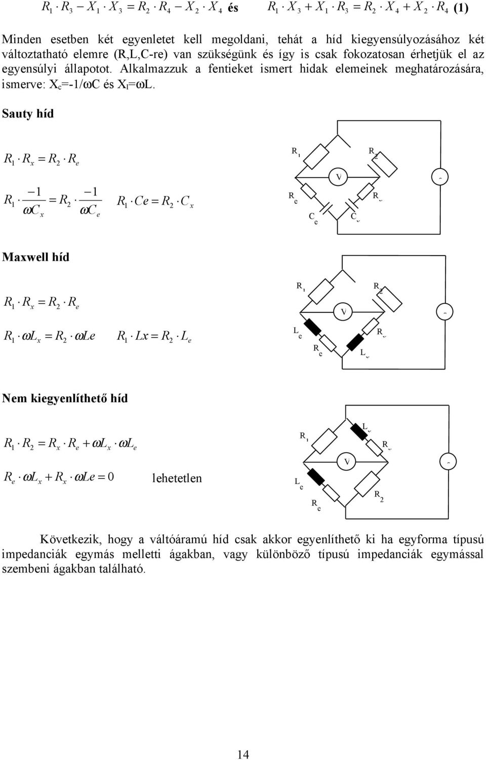 Alklmzzuk fentieket ismert hidk elemeinek meghtározásár, ismerve: X c -/ωc és X l ωl.