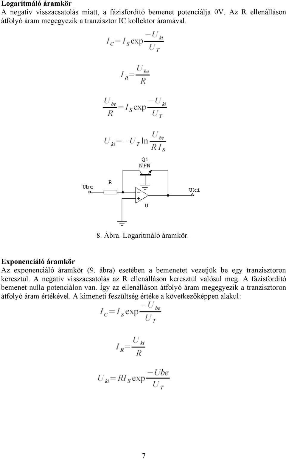 ponenciáló ármkör Az eponenciáló ármkör (9. ár) esetéen emenetet vezetjük e egy trnzisztoron keresztül.
