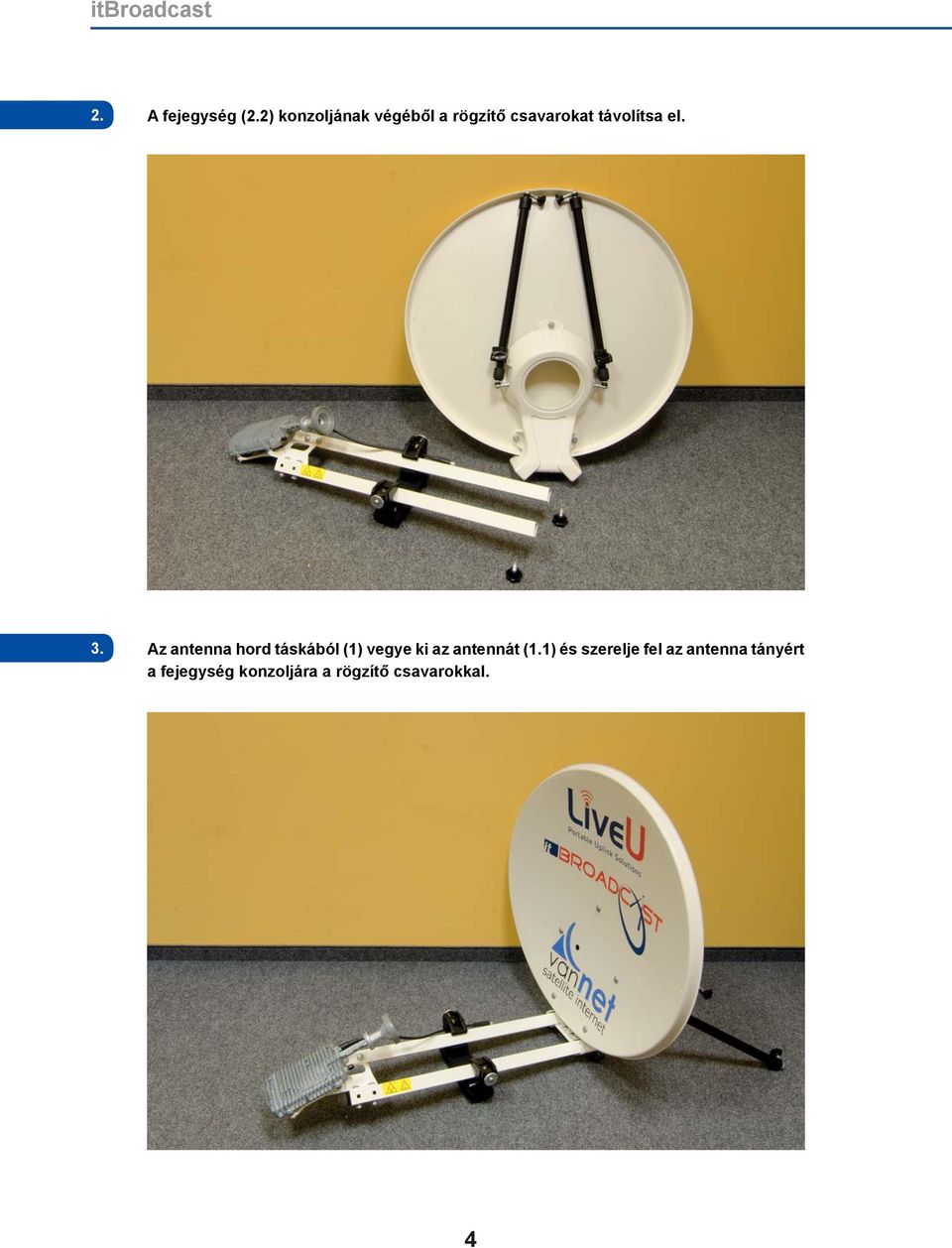 3. 2. Az antenna hord táskából (1) vegye ki az antennát