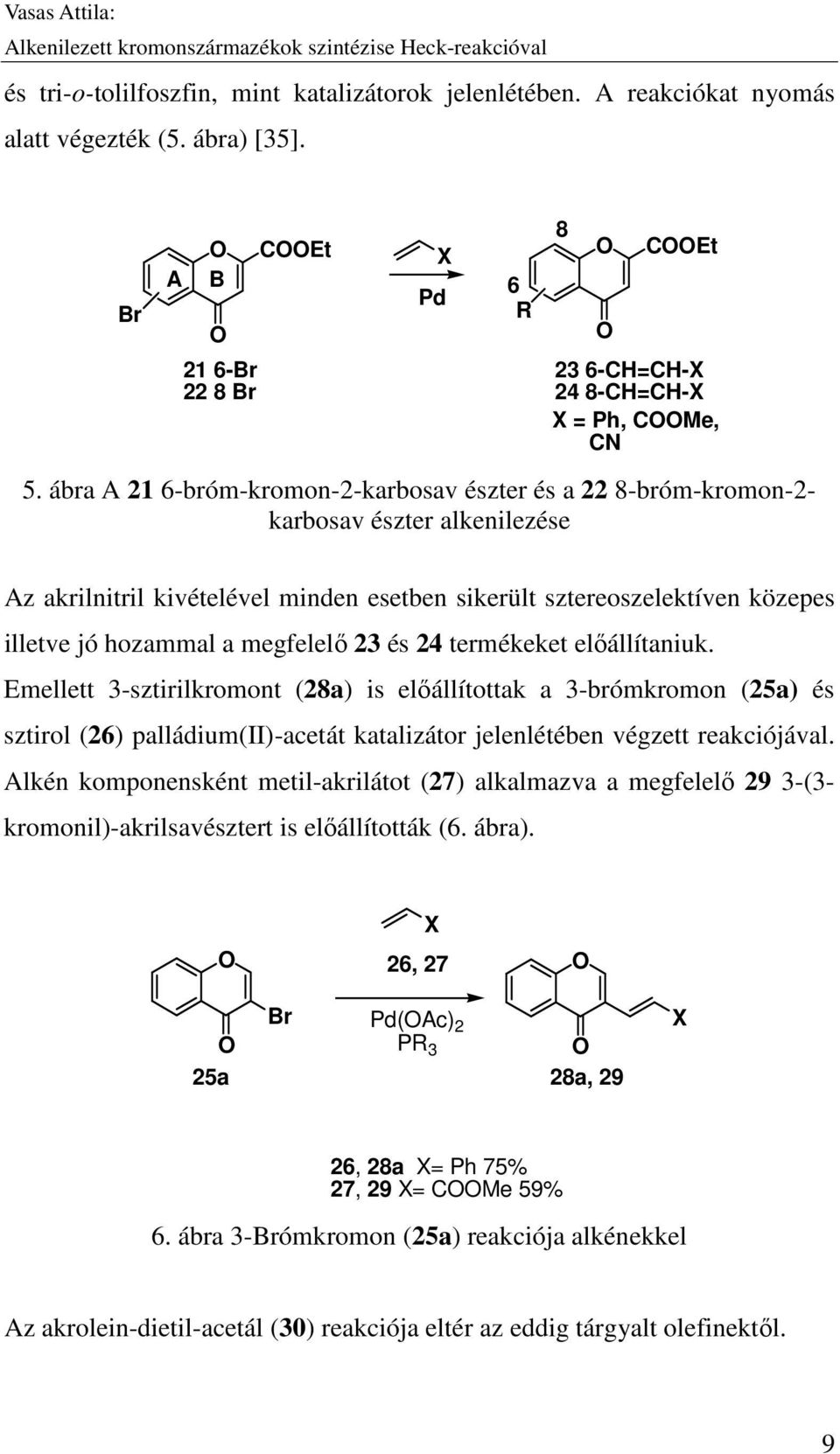 megfelelő 23 és 24 termékeket előállítaniuk. Emellett 3-sztirilkromont (28a) is előállítottak a 3-brómkromon (25a) és sztirol (26) palládium(ii)-acetát katalizátor jelenlétében végzett reakciójával.