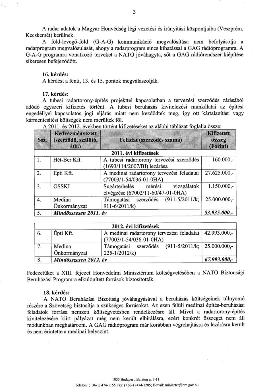 A G-A-G programra vonatkozó terveket a NATO jóváhagyta, s őt a GAG rádiórendszer kiépítése sikeresen befejeződött. 16. kérdés : A kérdést a fenti, 13. és 15. pontok megválaszolják. 17.