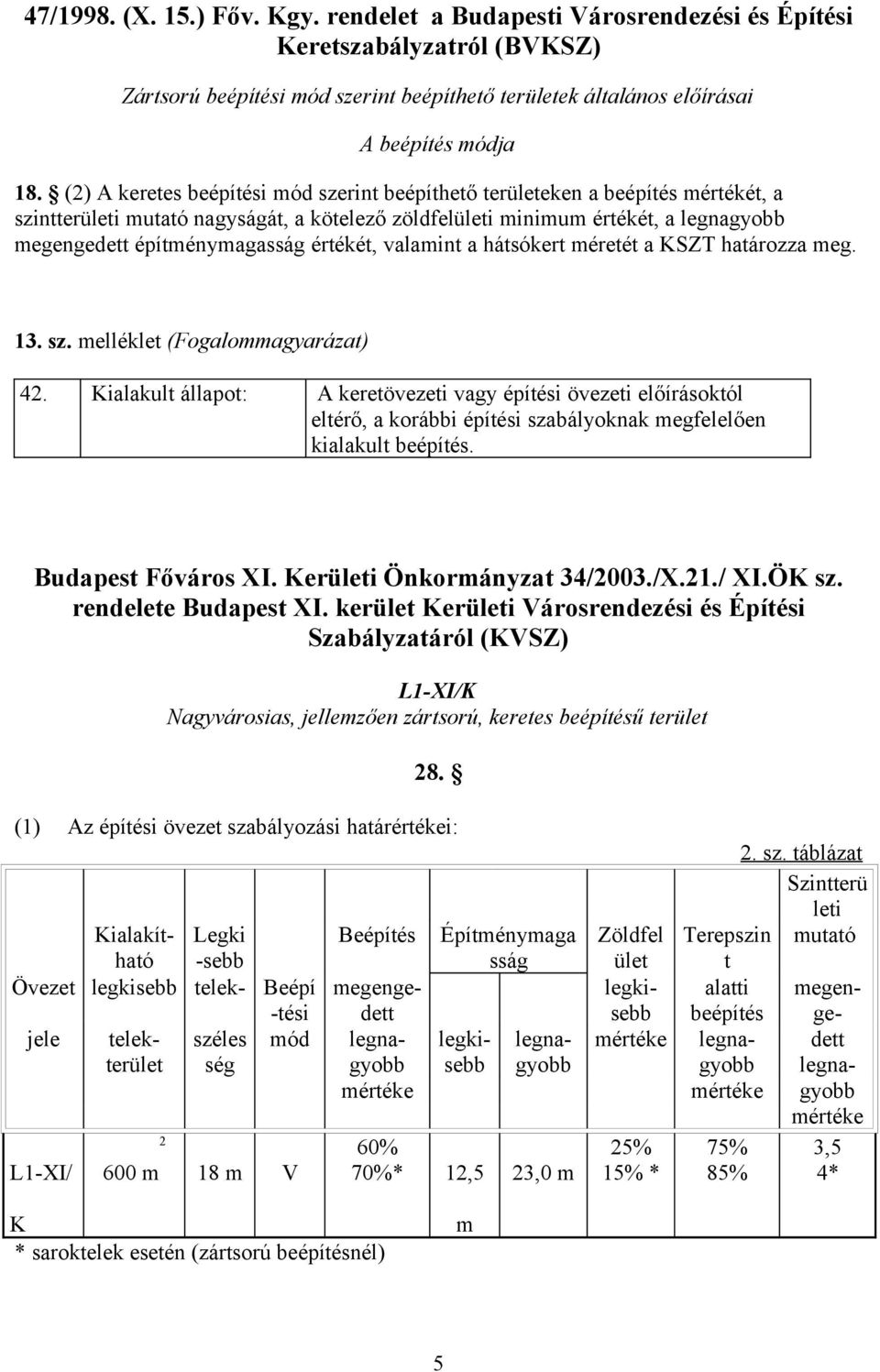 értékét, valamint a hátsókert méretét a KSZT határozza meg. 13. sz. melléklet (Fogalommagyarázat) 42.