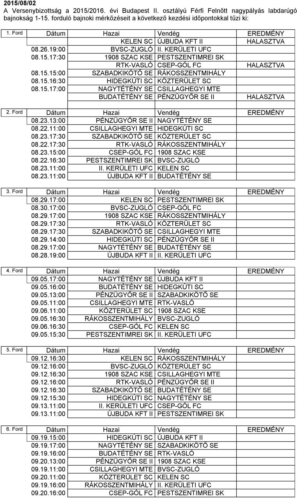 15.16:30 HIDEGKÚTI SC KÖZTERÜLET SC 08.15.17:00 NAGYTÉTÉNY SE CSILLAGHEGYI MTE BUDATÉTÉNY SE PÉNZÜGYŐR SE II 2. Ford Dátum Hazai Vendég EREDMÉNY 08.23.13:00 PÉNZÜGYŐR SE II NAGYTÉTÉNY SE 08.22.