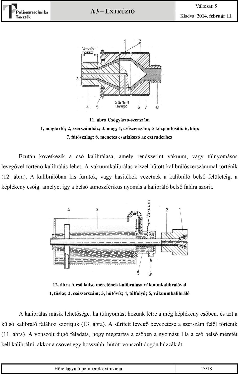 A kalibrálóban kis furatok, vagy hasítékok vezetnek a kalibráló belső felületéig, a képlékeny csőig, amelyet így a belső atmoszférikus nyomás a kalibráló belső falára szorít. 12.