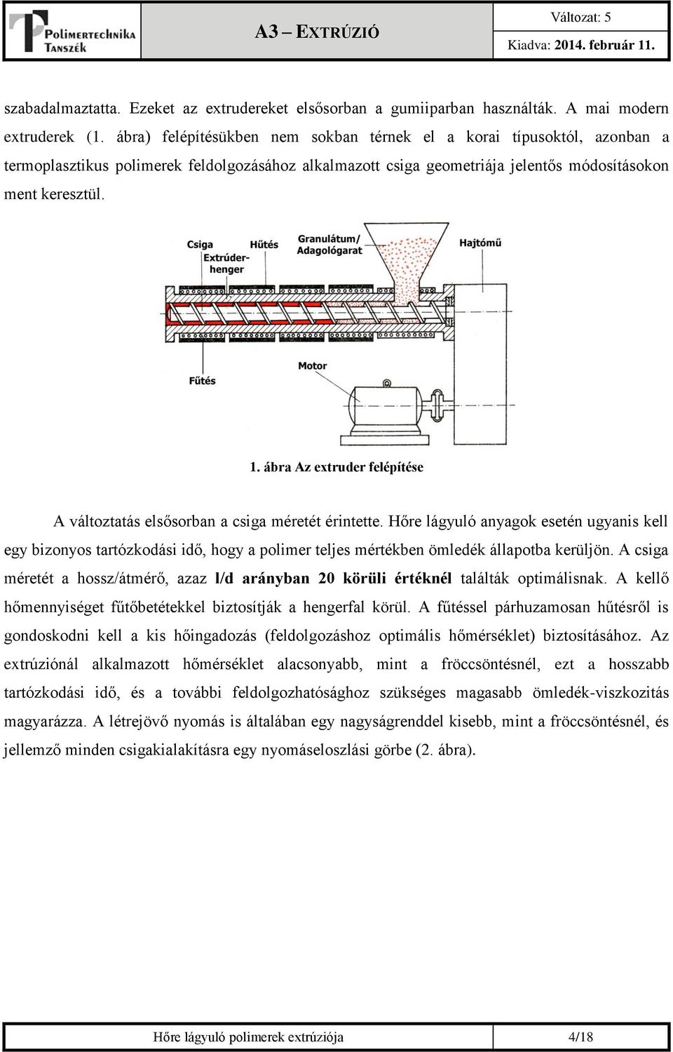 ábra Az extruder felépítése A változtatás elsősorban a csiga méretét érintette.