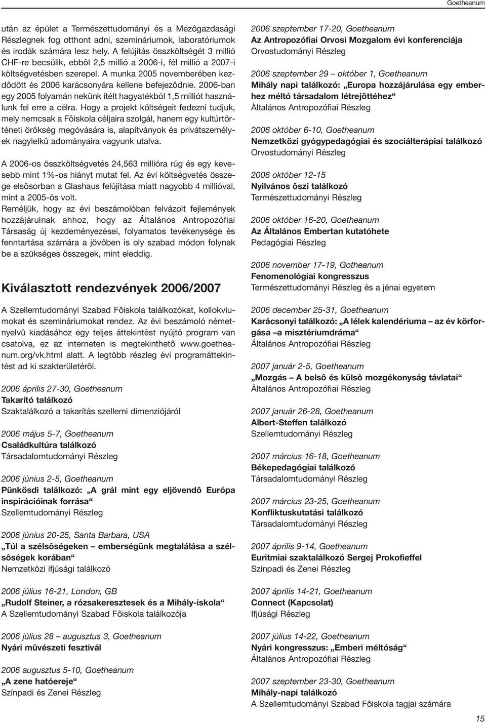 A munka 2005 novemberében kezdôdött és 2006 karácsonyára kellene befejezôdnie. 2006-ban egy 2005 folyamán nekünk ítélt hagyatékból 1,5 milliót használunk fel erre a célra.