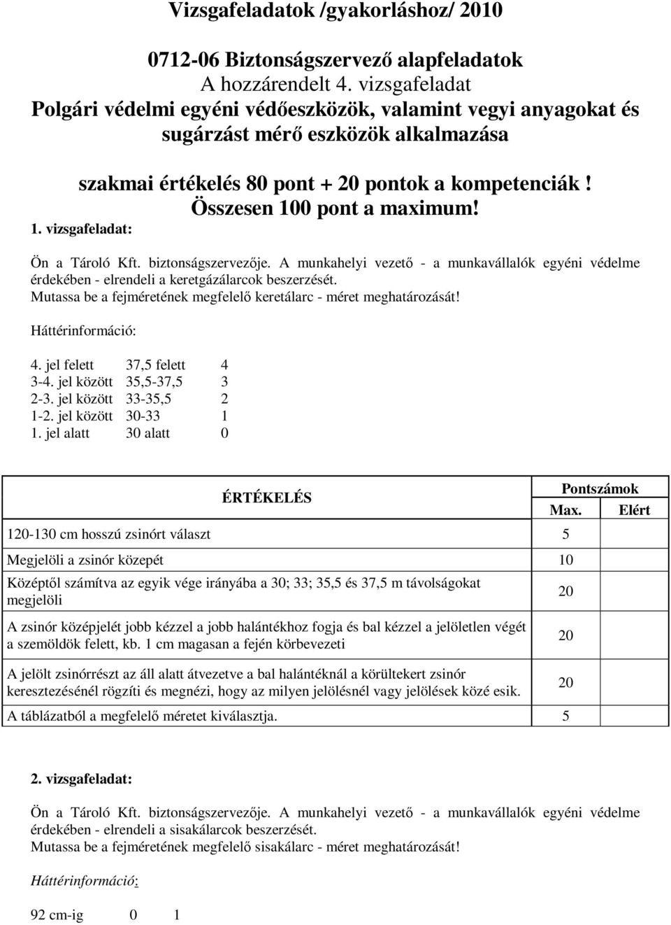 vizsgafeladat: Ön a Tároló Kft. biztonságszervezője. A munkahelyi vezető - a munkavállalók egyéni védelme érdekében - elrendeli a keretgázálarcok beszerzését.