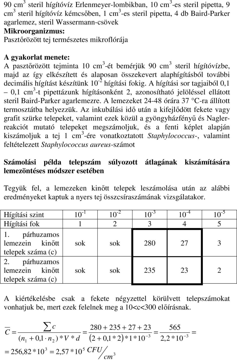 alaphígításból további decimális hígítást készítünk 10-2 hígítási fokig.