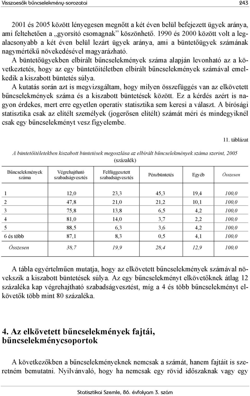 A büntetőügyekben elbírált bűncselekmények száma alapján levonható az a következtetés, hogy az egy büntetőítéletben elbírált bűncselekmények számával emelkedik a kiszabott büntetés súlya.