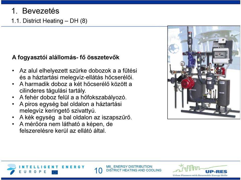 A harmadik doboz a két hőcserélő között a cilinderes tágulási tartály. A fehér doboz felül a a hőfokszabályozó.