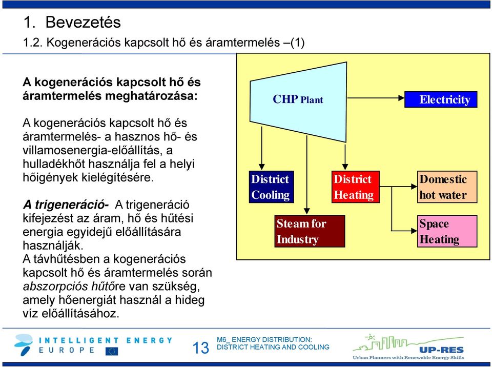 áramtermelés- a hasznos hő- és villamosenergia-előállítás, a hulladékhőt használja fel a helyi hőigények kielégítésére.