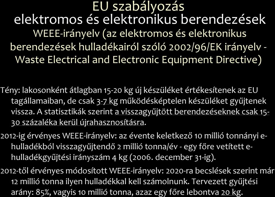 A statisztikák szerint a visszagyűjtött berendezéseknek csak 15-30 százaléka kerül újrahasznosításra.