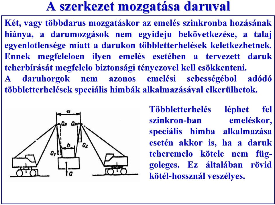 Ennek megfeleloen ilyen emelés esetében a tervezett daruk teherbírását megfelelo biztonsági tényezovel kell csökkenteni.