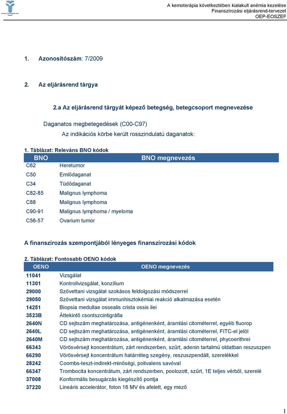 Táblázat: Releváns BNO kódok BNO C62 Heretumor C50 Emlődaganat C34 Tüdődaganat C82-85 Malignus lymphoma C88 Malignus lymphoma C90-91 Malignus lymphoma / myeloma C56-57 Ovarium tumor BNO megnevezés A