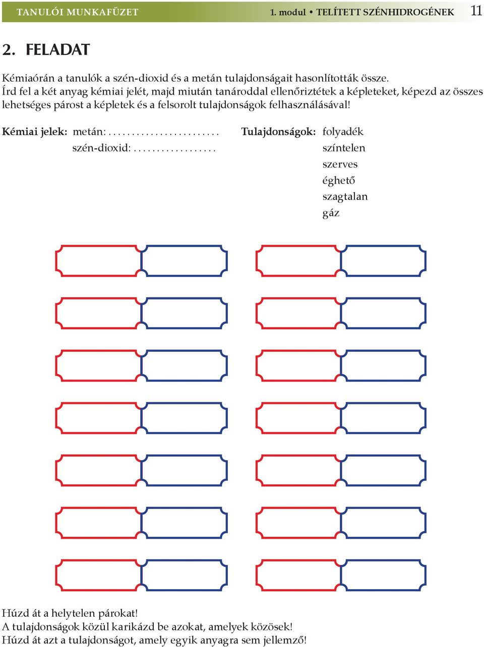 tulajdonságok felhasználásával! Kémiai jelek: metán:........................ szén-dioxid:.