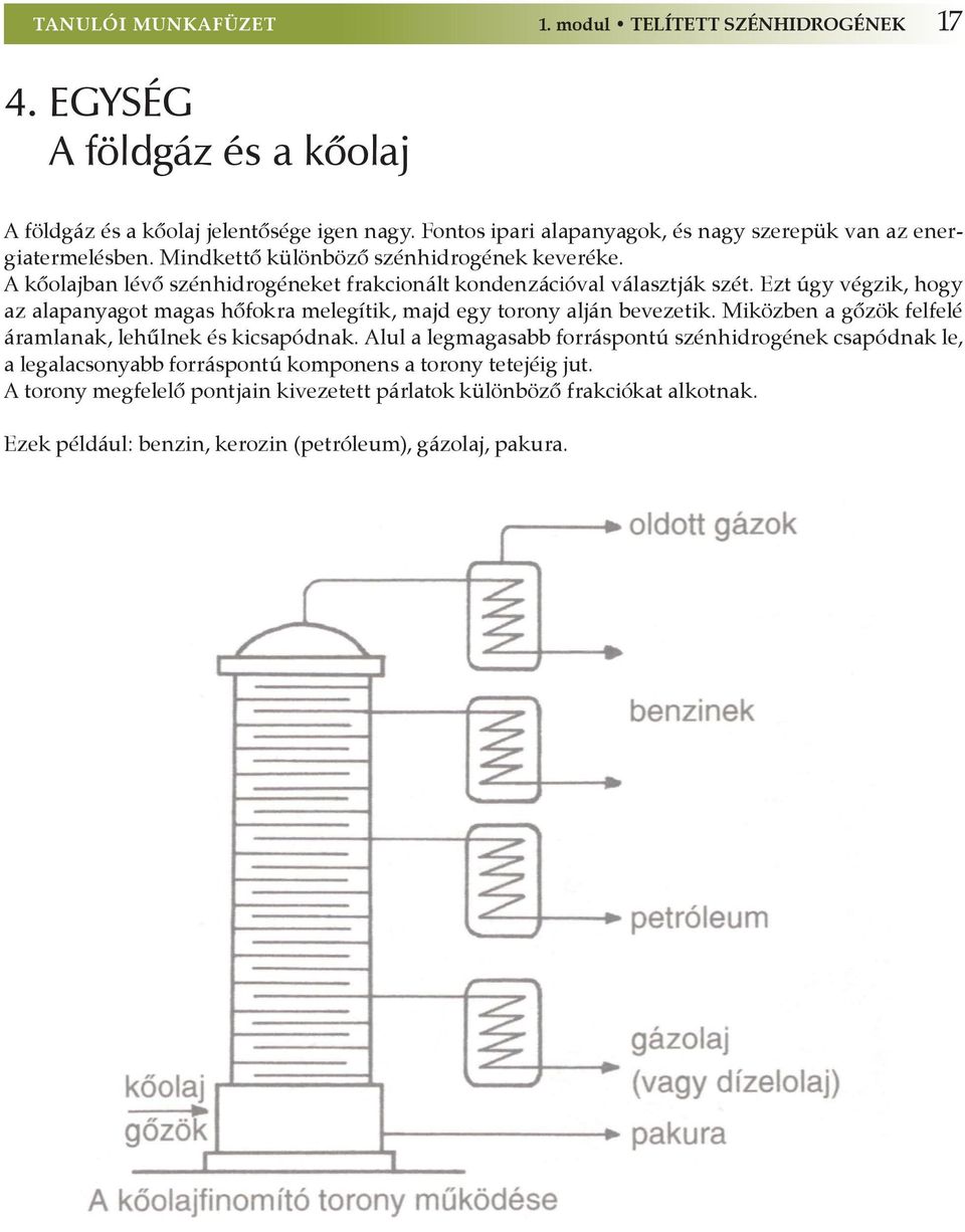 A kőolajban lévő szénhidrogéneket frakcionált kondenzációval választják szét. Ezt úgy végzik, hogy az alapanyagot magas hőfokra melegítik, majd egy torony alján bevezetik.