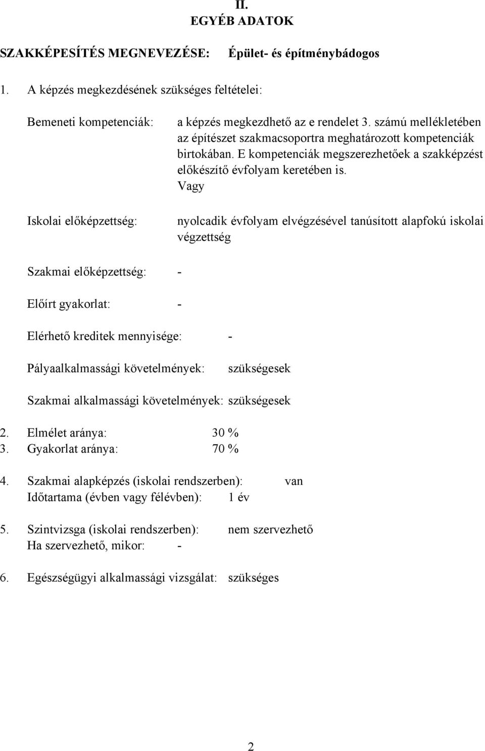 számú mellékletében az építészet szakmacsoportra meghatározott kompetenciák birtokában. E kompetenciák megszerezhetőek a szakképzést előkészítő évfolyam keretében is.