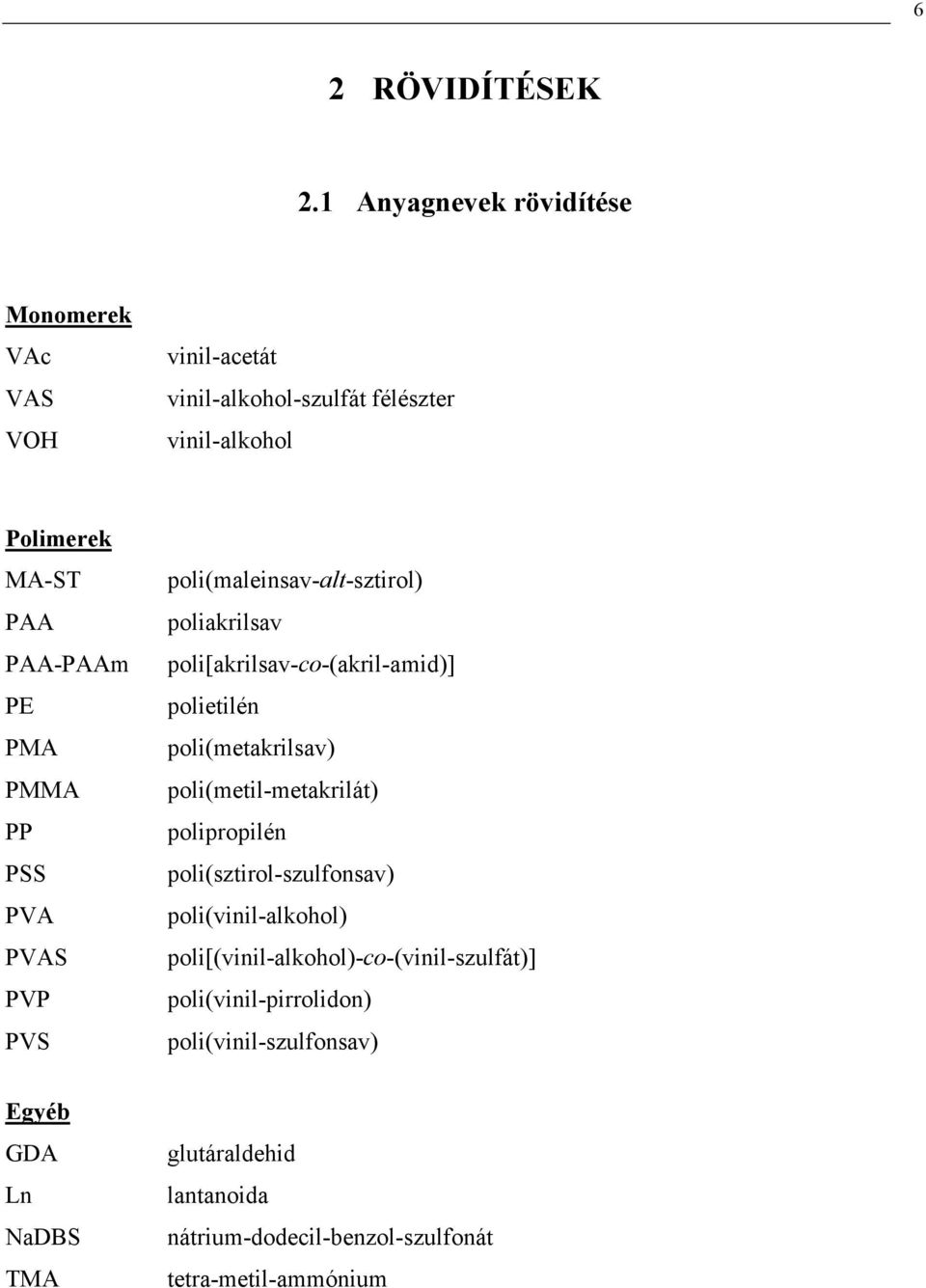 PMMA PP PSS PVA PVAS PVP PVS poli(aleinsa-alt-sztirol) poliakrilsa poli[akrilsa-co-(akril-aid)] polietilén poli(etakrilsa)