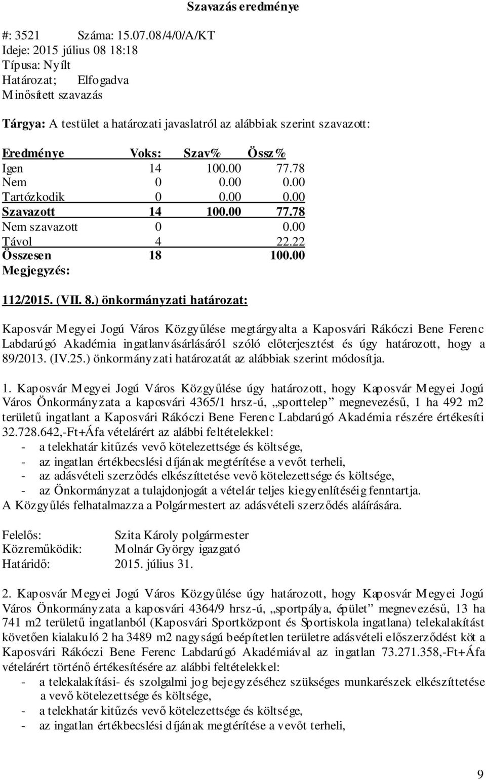 89/2013. (IV.25.) önkormányzati határozatát az alábbiak szerint módosítja. 1.