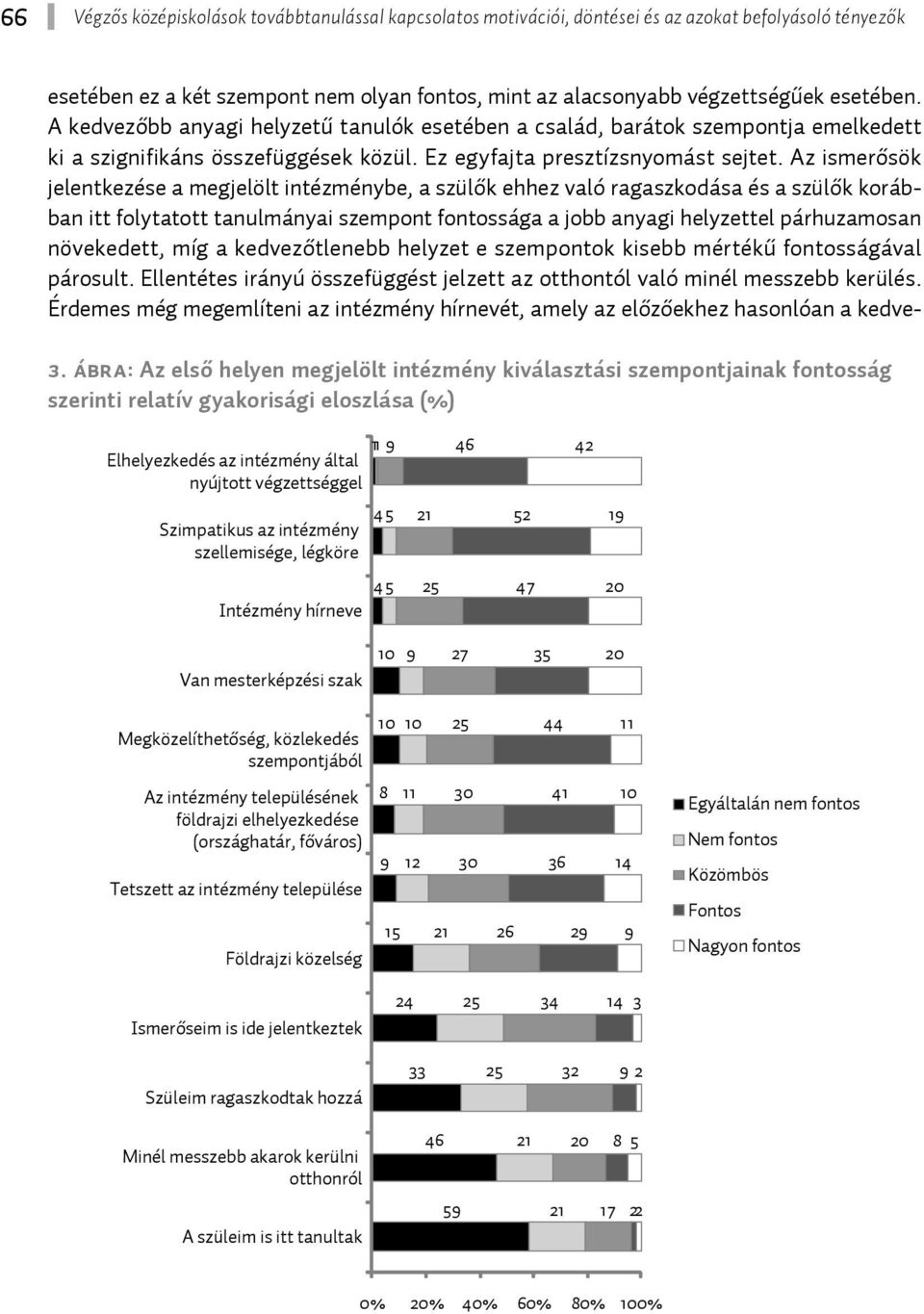 Az ismerősök jelentkezése a megjelölt intézménybe, a szülők ehhez való ragaszkodása és a szülők korábban itt folytatott tanulmányai szempont fontossága a jobb anyagi helyzettel párhuzamosan