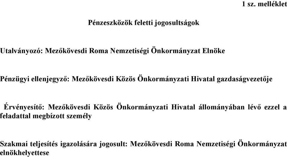 Érvényesítő: Mezőkövesdi Közös Önkormányzati Hivatal állományában lévő ezzel a feladattal