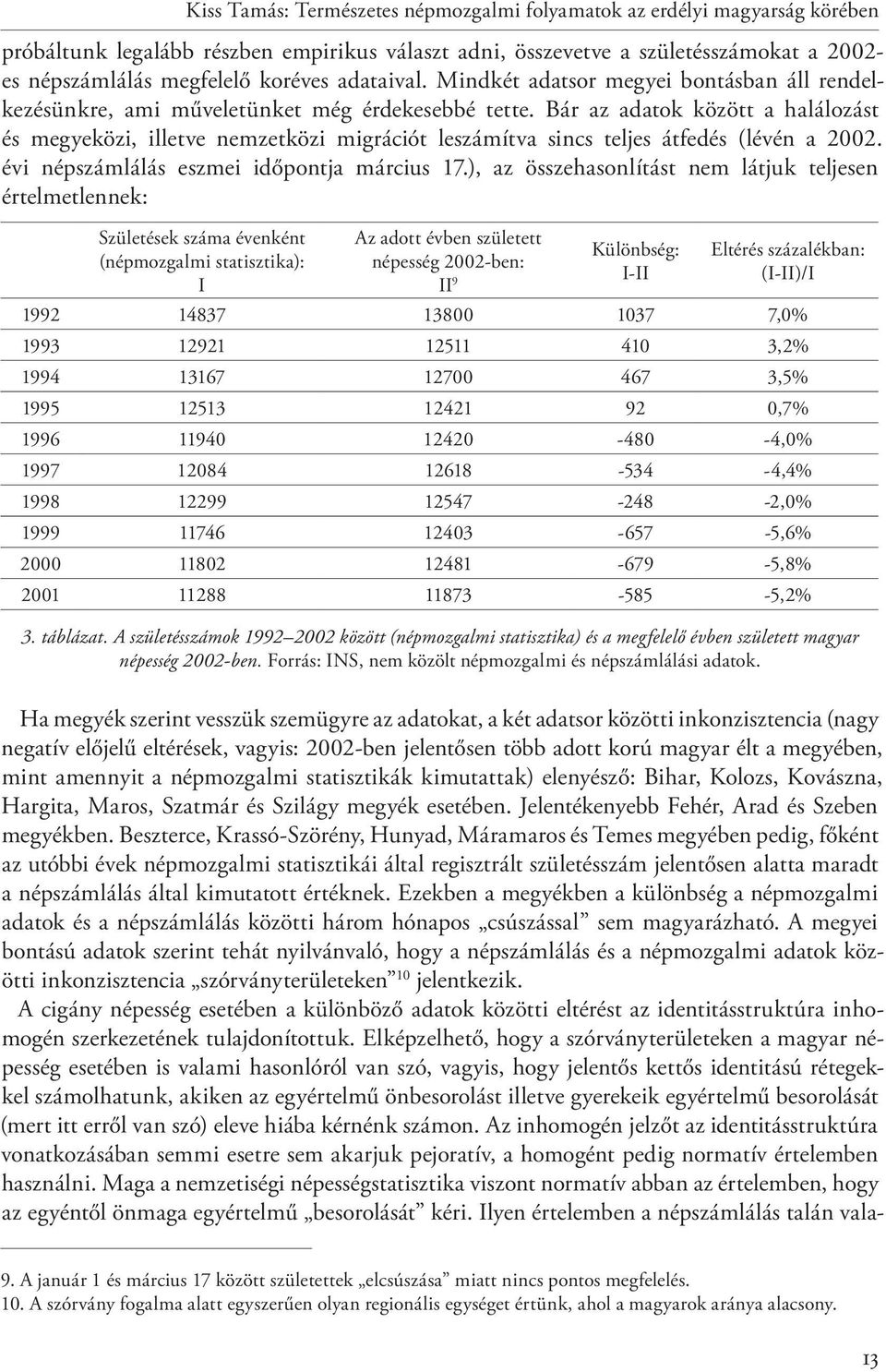 Bár az adatok között a halálozást és megyeközi, illetve nemzetközi migrációt leszámítva sincs teljes átfedés (lévén a 2002. évi népszámlálás eszmei időpontja március 17.