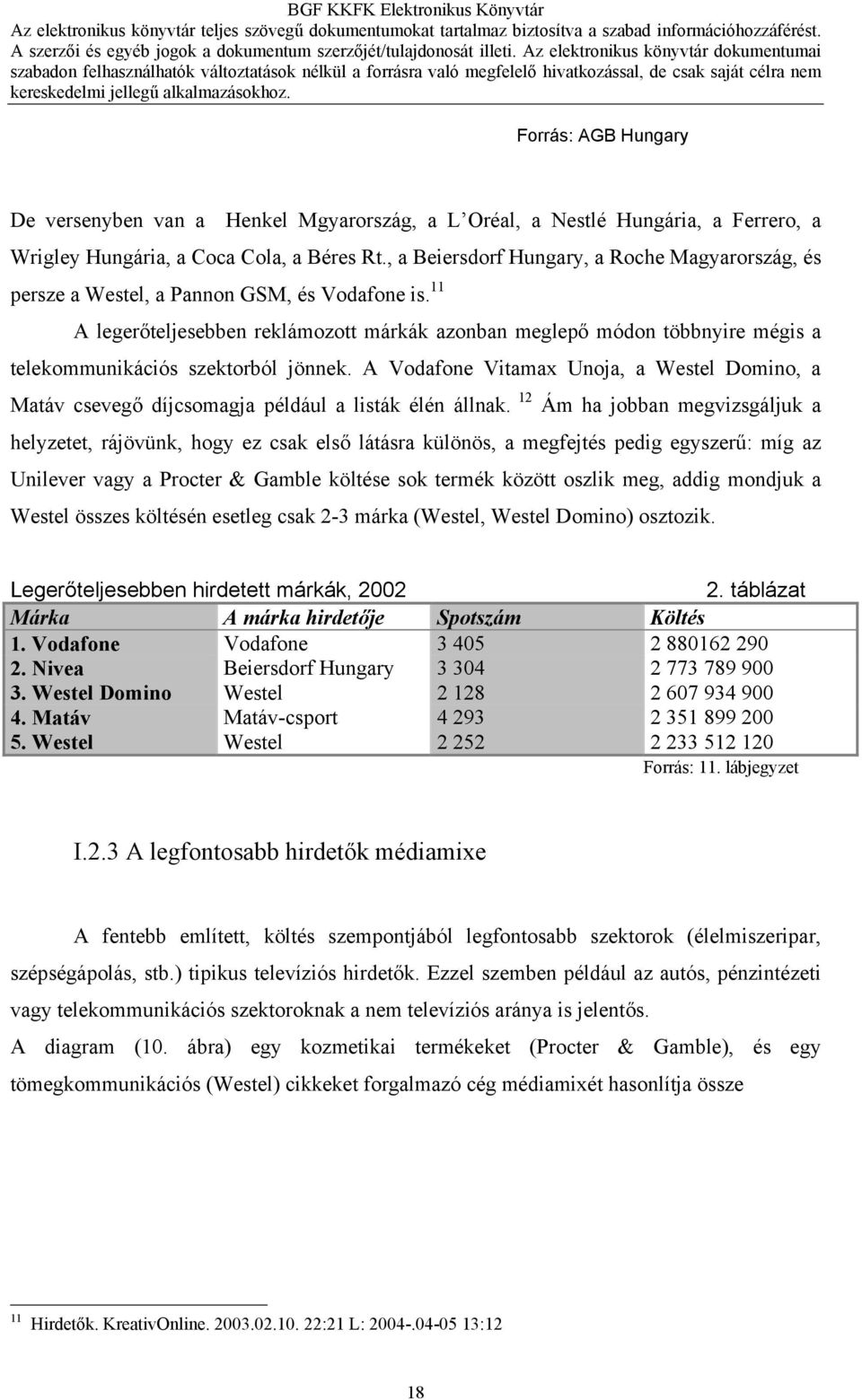 11 A legerőteljesebben reklámozott márkák azonban meglepő módon többnyire mégis a telekommunikációs szektorból jönnek.