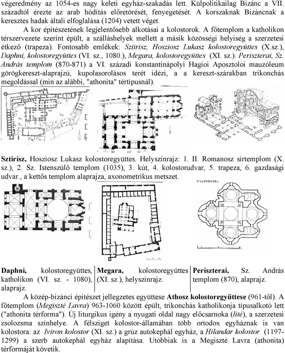 A főtemplom a katholikon térszervezete szerint épült, a szálláshelyek mellett a másik közösségi helyiség a szerzetesi étkező (trapeza).