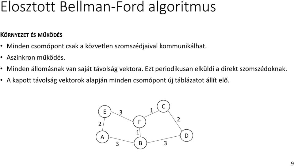 Minden állomásnak van saját távolság vektora.