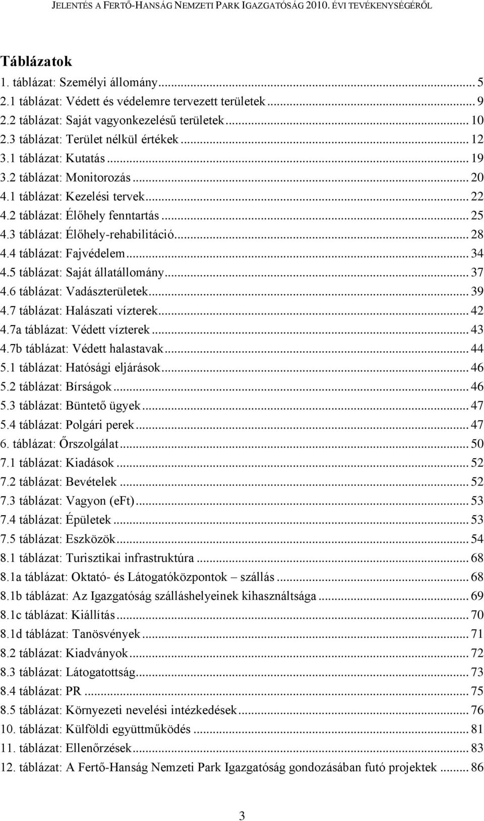 .. 34 4.5 táblázat: Saját állatállomány... 37 4.6 táblázat: Vadászterületek... 39 4.7 táblázat: Halászati vízterek... 42 4.7a táblázat: Védett vízterek... 43 4.7b táblázat: Védett halastavak... 44 5.