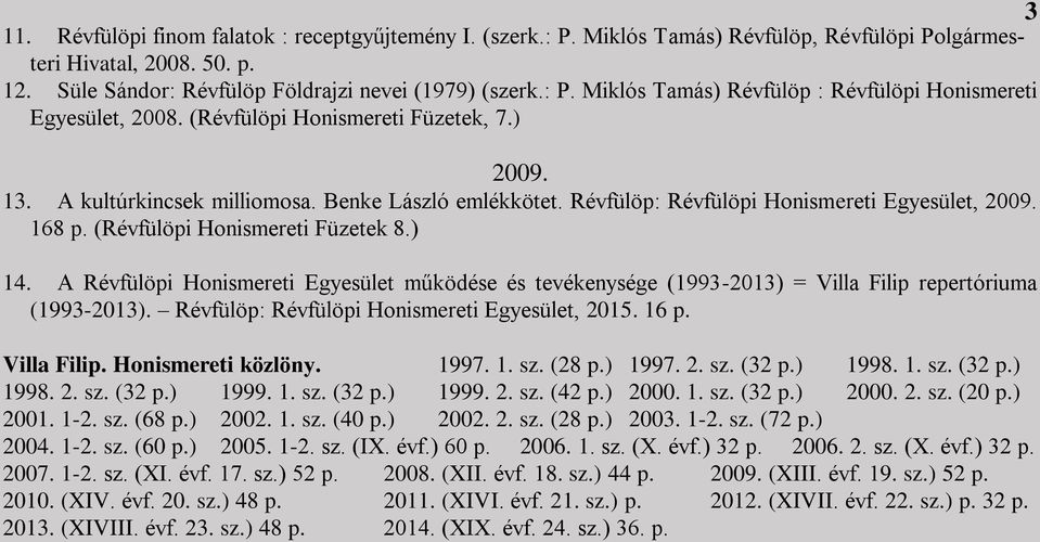 A Révfülöpi Honismereti Egyesület működése és tevékenysége (1993-2013) = Villa Filip repertóriuma (1993-2013). Révfülöp: Révfülöpi Honismereti Egyesület, 2015. 16 Villa Fili Honismereti közlöny. 1997.