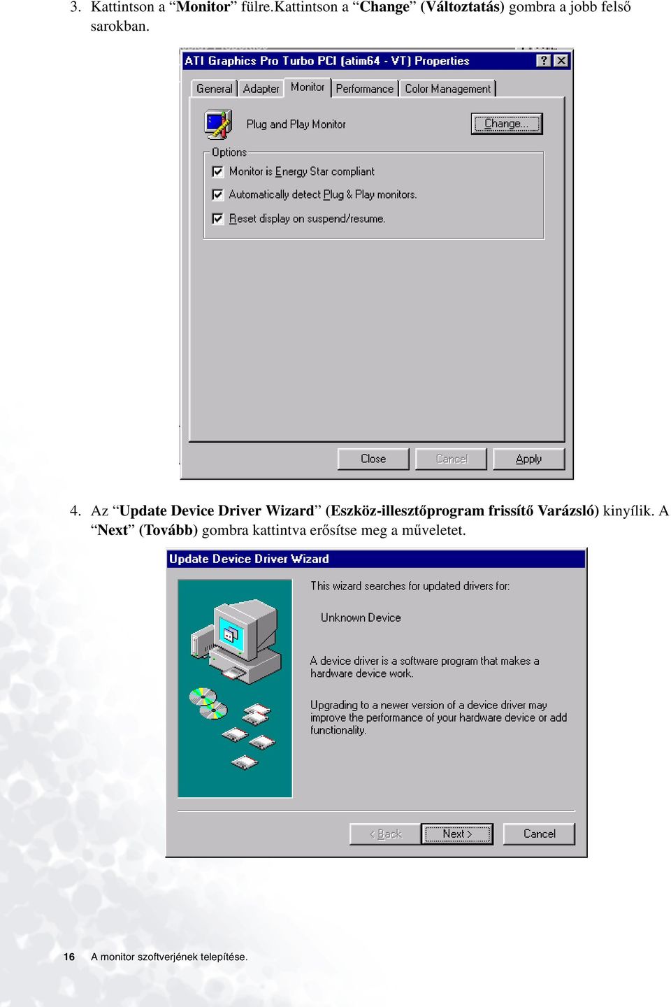 Az Update Device Driver Wizard (Eszköz-illesztőprogram frissítő