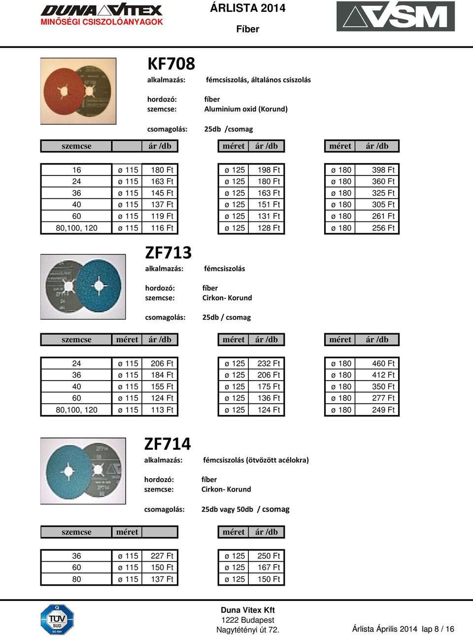 fémcsiszolás fíber Cirkon- Korund 25db / csomag szemcse méret ár /db méret ár /db méret ár /db 24 ø 115 206 Ft ø 125 232 Ft ø 180 460 Ft 36 ø 115 184 Ft ø 125 206 Ft ø 180 412 Ft 40 ø 115 155 Ft ø