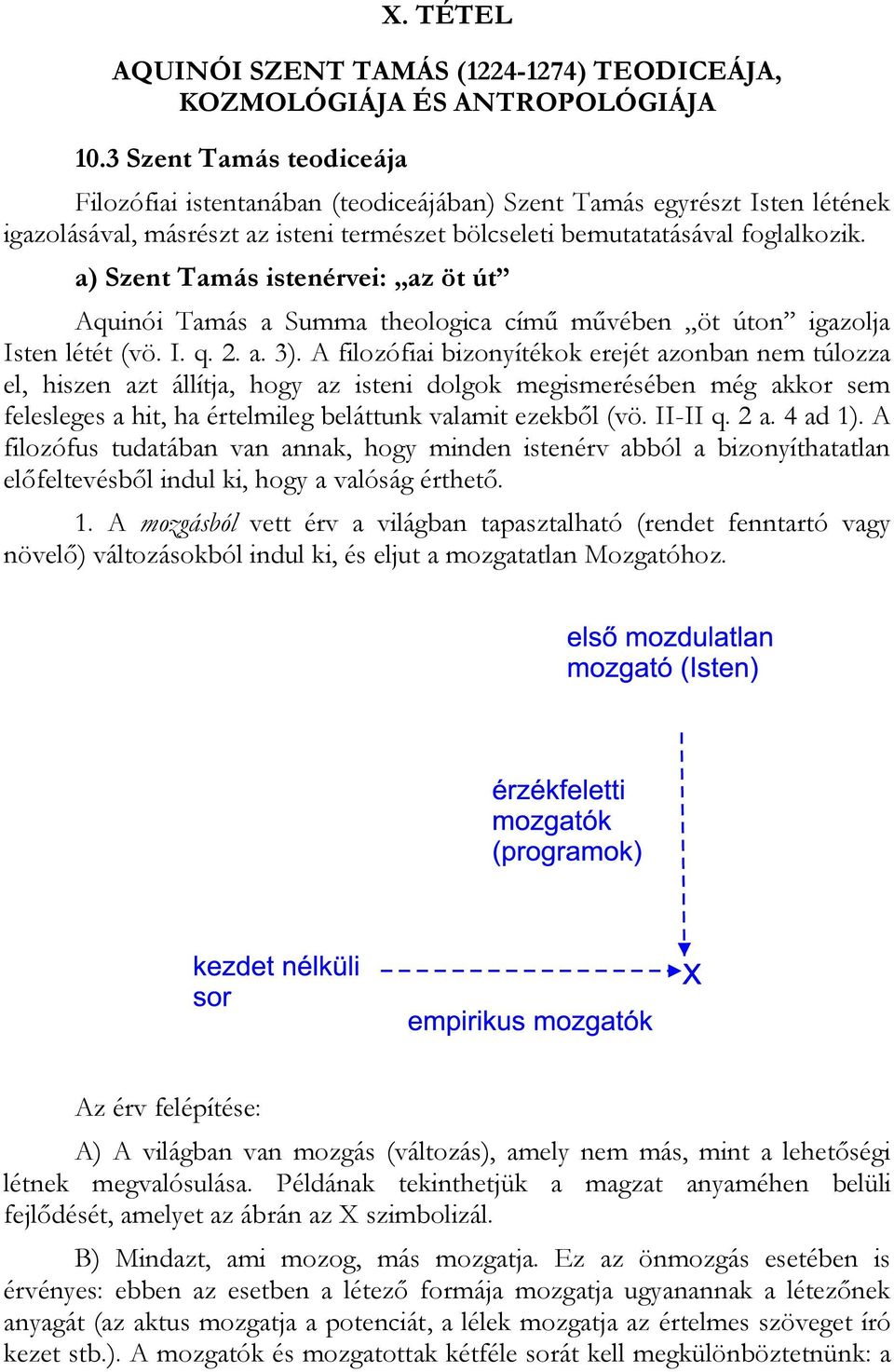 a) Szent Tamás istenérvei: az öt út Aquinói Tamás a Summa theologica című művében öt úton igazolja Isten létét (vö. I. q. 2. a. 3).