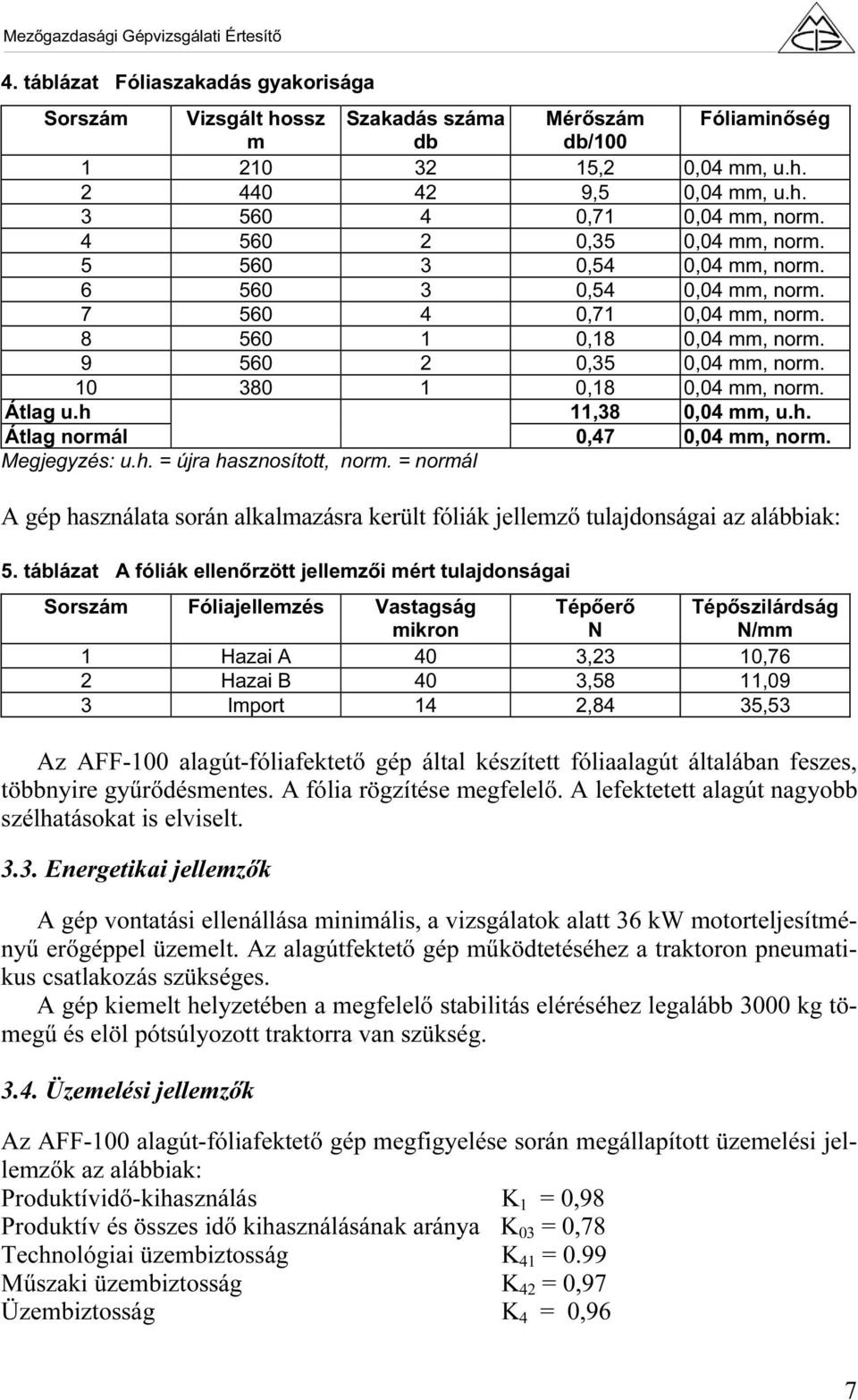 Átlag u.h 11,38 0,04 mm, u.h. Átlag normál 0,47 0,04 mm, norm. Megjegyzés: u.h. = újra hasznosított, norm.