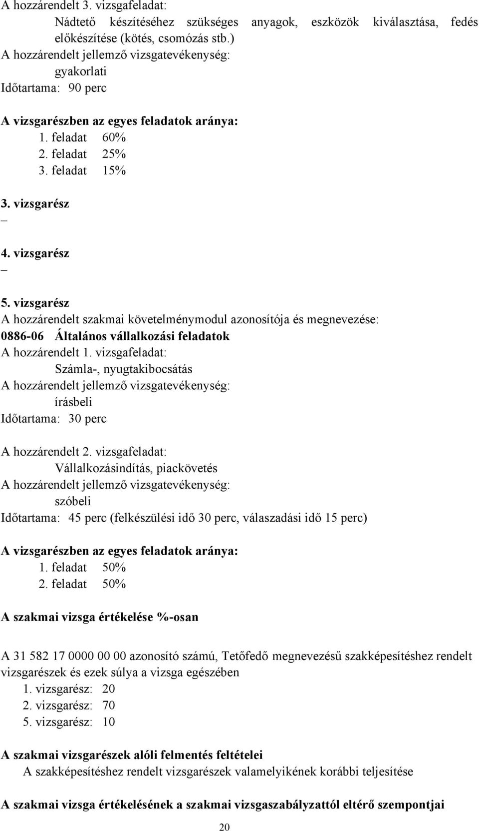 vizsgarész A hozzárendelt szakmai követelménymodul azonosítója és megnevezése: 088606 Általános vállalkozási feladatok A hozzárendelt 1.