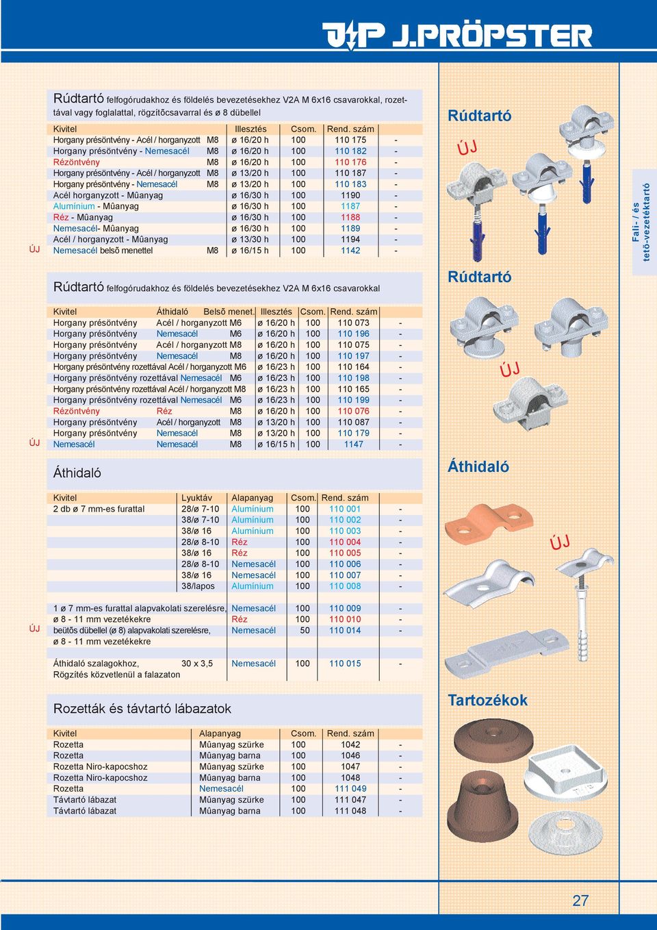 Nemesacél M8 ø 13/20 h 100 110 183 - Acél horganyzott - Mûanyag ø 16/30 h 100 1190 - Alumínium - Mûanyag ø 16/30 h 100 1187 - Réz - Mûanyag ø 16/30 h 100 1188 - Nemesacél- Mûanyag ø 16/30 h 100 1189