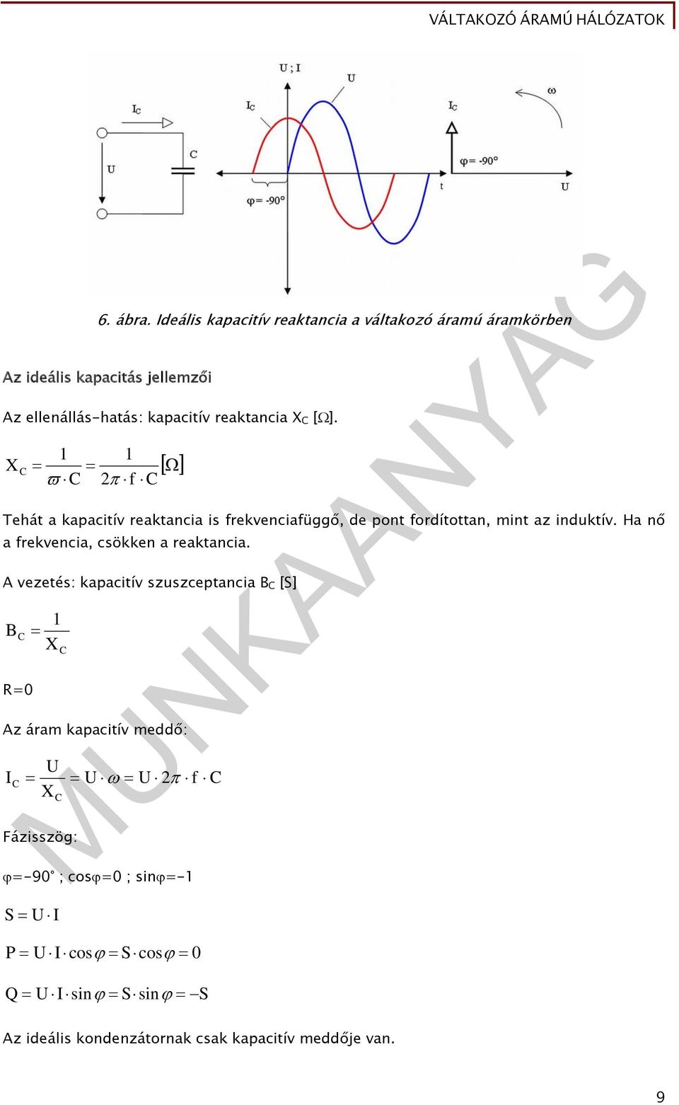 reaktancia X C []. X C 1 1 C f C Tehát a kapacitív reaktancia is frekvenciafüggő, de pont fordítottan, mint az induktív.