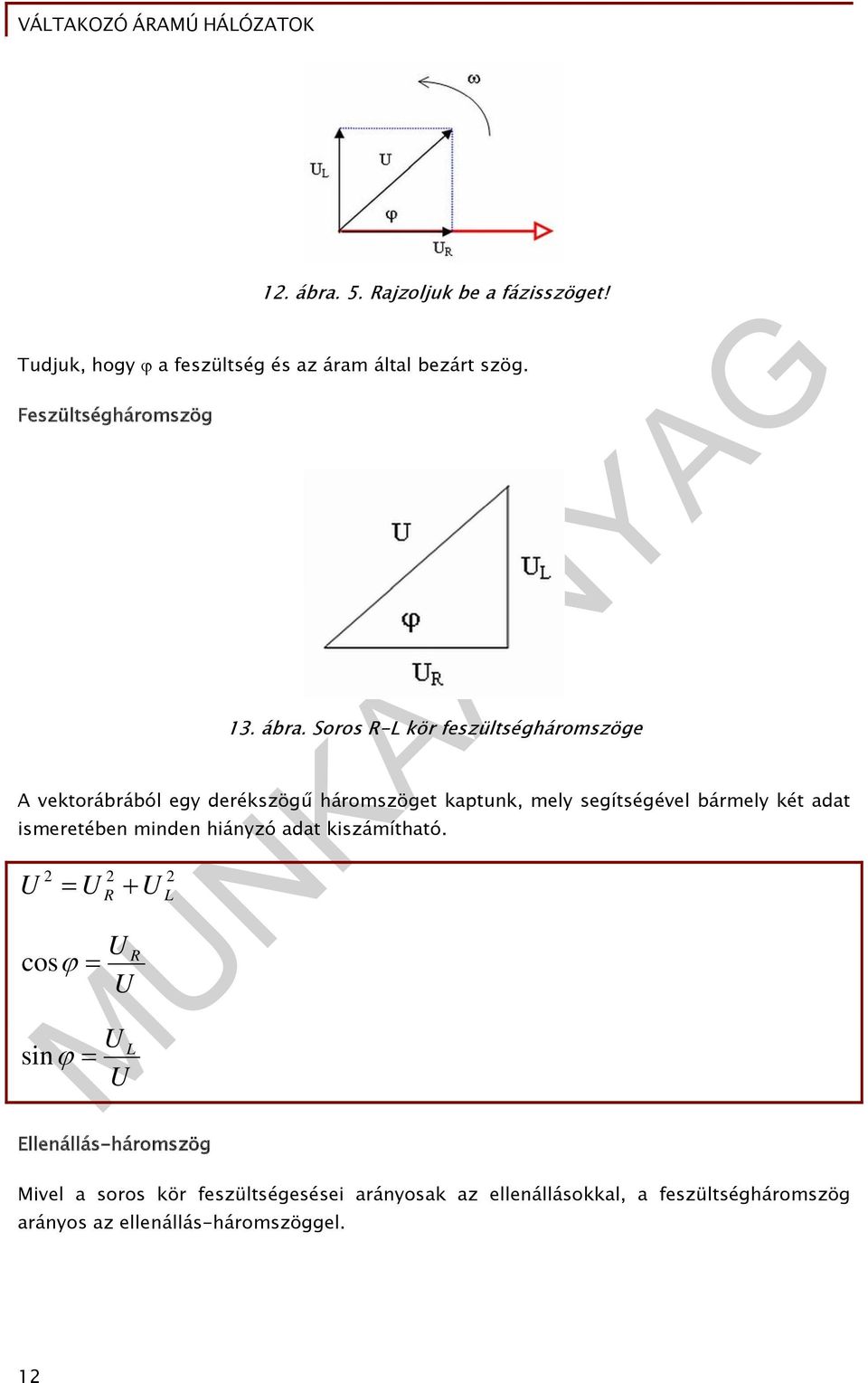 Soros R-L kör feszültségháromszöge A vektorábrából egy derékszögű háromszöget kaptunk, mely segítségével bármely