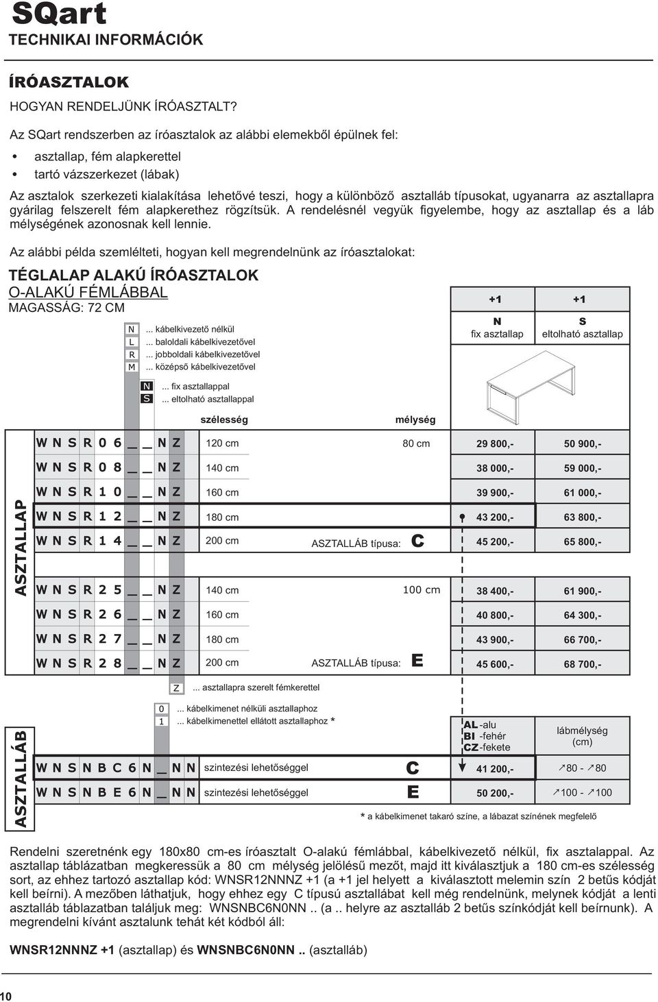 asztalláb típusokat, ugyanarra az asztallapra gyárilag felszerelt fém alapkerethez rögzítsük. A rendelésnél vegyük figyelembe, hogy az asztallap és a láb mélységének azonosnak kell lennie.