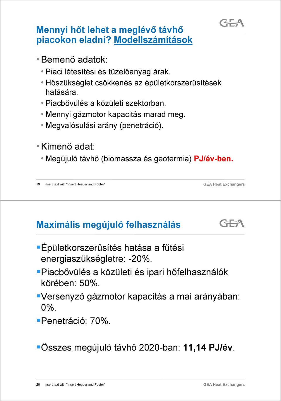 19 Insert text with "Insert Header and Footer" Maximális megújuló felhasználás Épületkorszerűsítés hatása a fűtési energiaszükségletre: -20%.