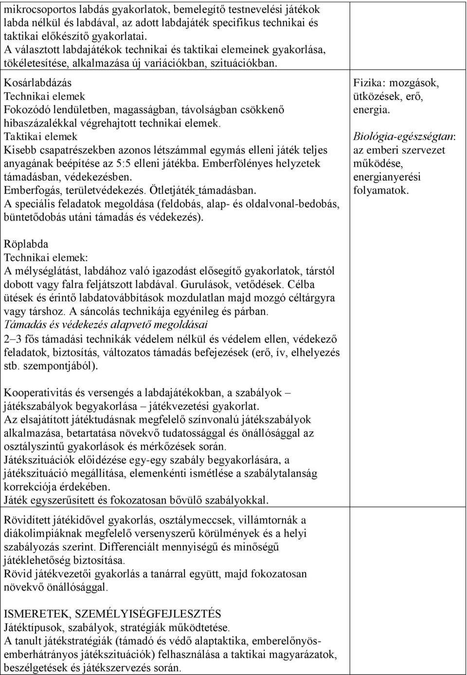 Kosárlabdázás Technikai elemek Fokozódó lendületben, magasságban, távolságban csökkenő hibaszázalékkal végrehajtott technikai elemek.