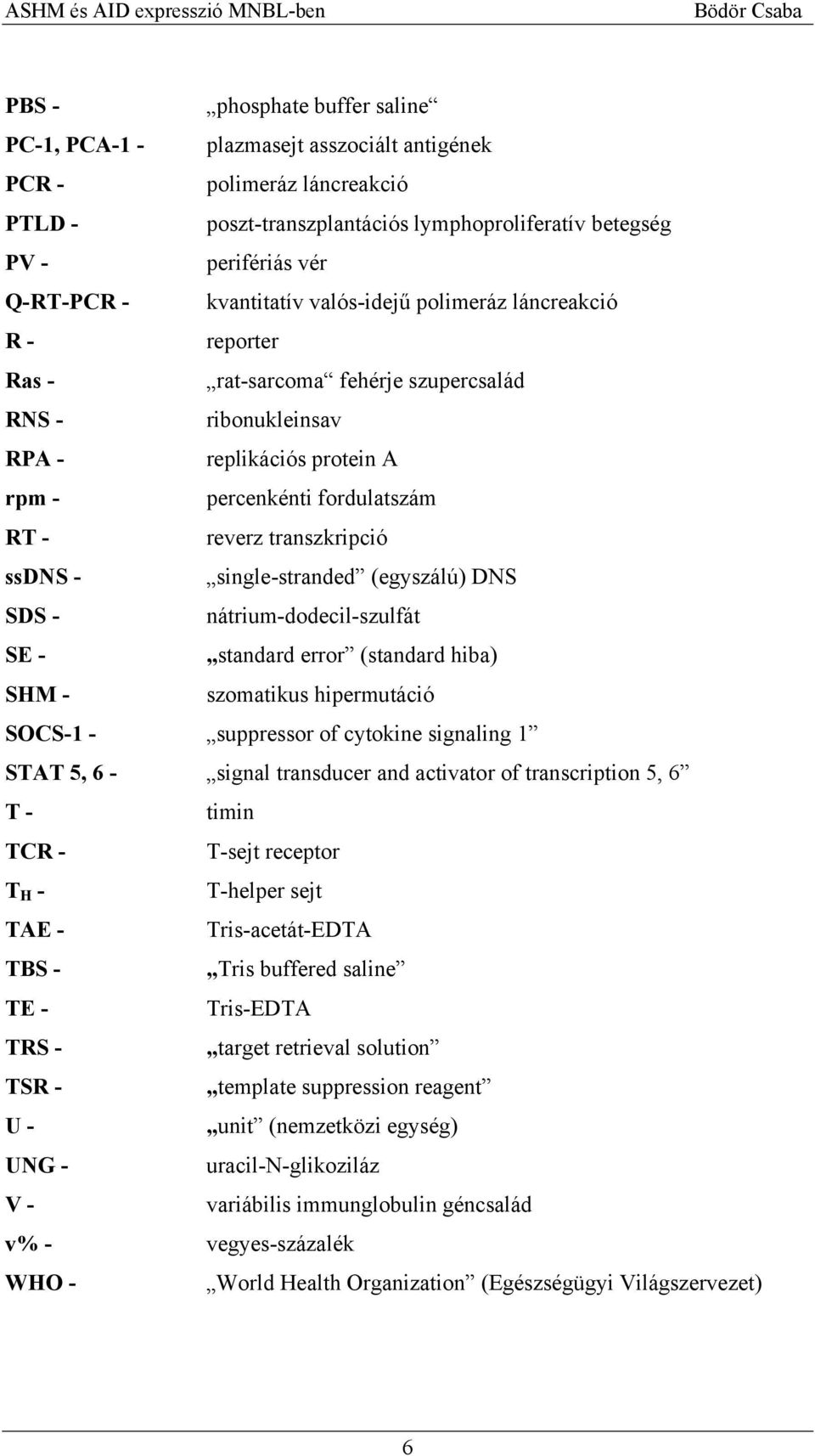 transzkripció ssdns - single-stranded (egyszálú) DNS SDS - nátrium-dodecil-szulfát SE - standard error (standard hiba) SHM - szomatikus hipermutáció SOCS-1 - suppressor of cytokine signaling 1 STAT