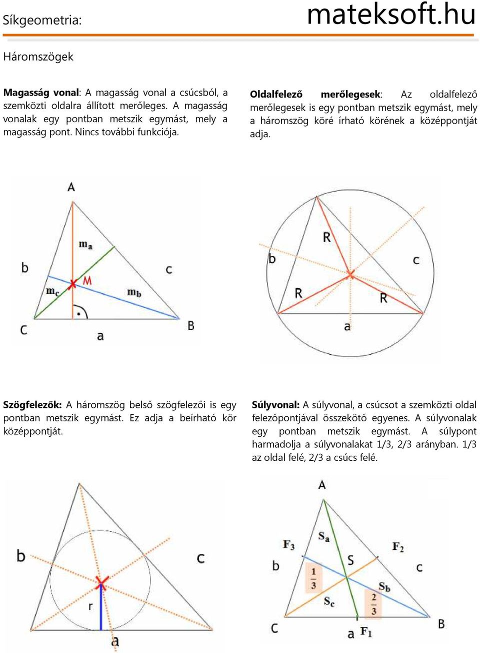 Oldlfelező merőlegesek: Az oldlfelező merőlegesek is egy pot metszik egymást, mely háromszög köré írhtó köréek középpotját dj.