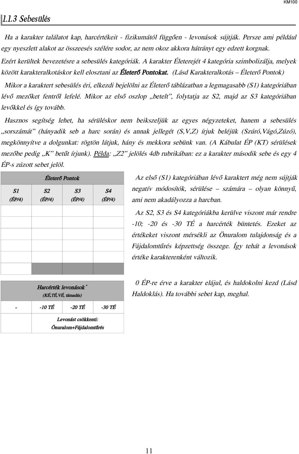 A karakter Életerejét 4 kategória szimbolizálja, melyek között karakteralkotáskor kell elosztani az Életerő Pontokat.