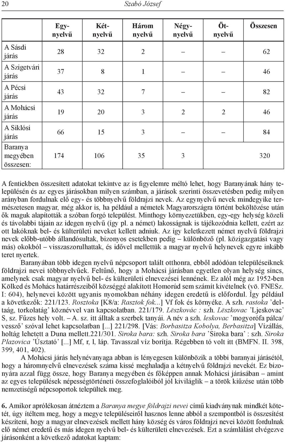 számban, a járások szerinti összevetésben pedig milyen arányban fordulnak elő egy- és többnyelvű földrajzi nevek.