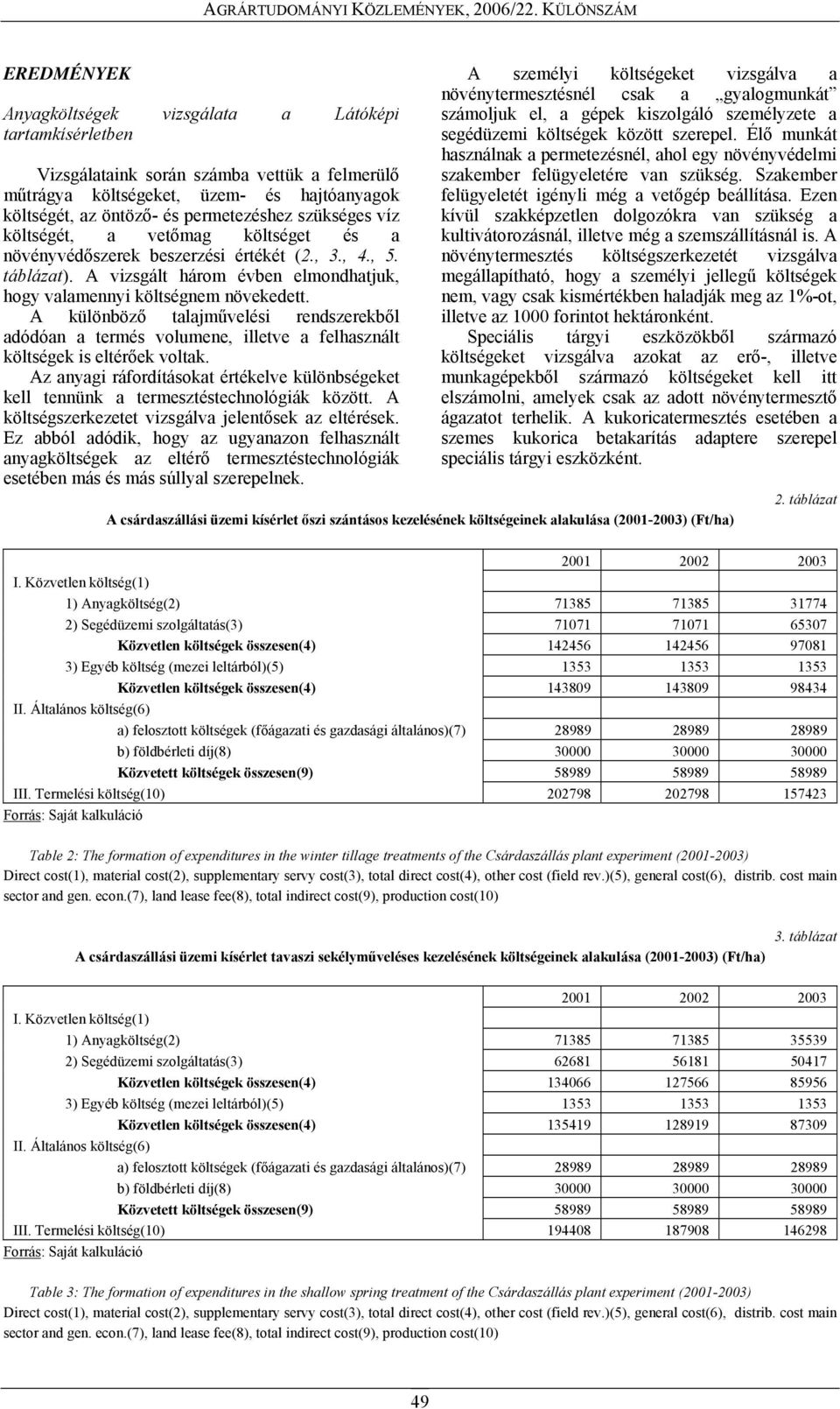 A különböző talajművelési rendszerekből adódóan a termés volumene, illetve a felhasznált költségek is eltérőek voltak.