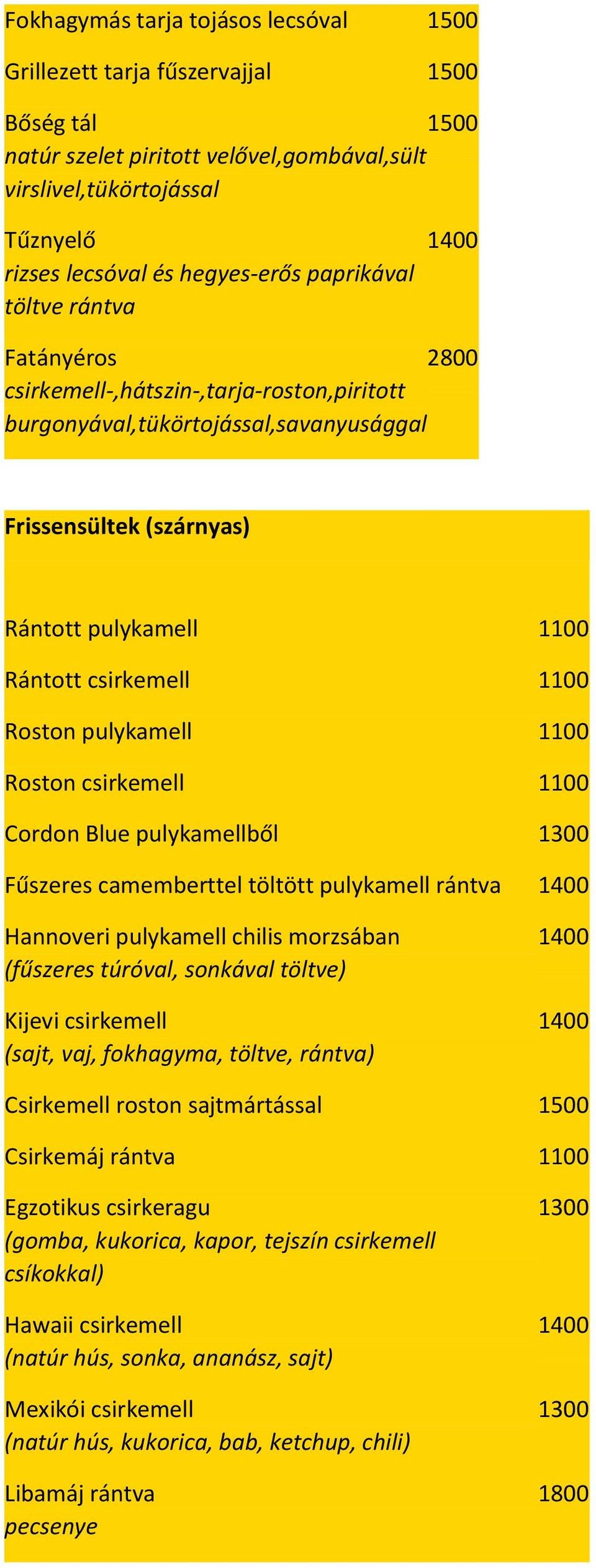 Roston pulykamell 1100 Roston csirkemell 1100 Cordon Blue pulykamellből Fűszeres camemberttel töltött pulykamell rántva Hannoveri pulykamell chilis morzsában (fűszeres túróval, sonkával töltve)